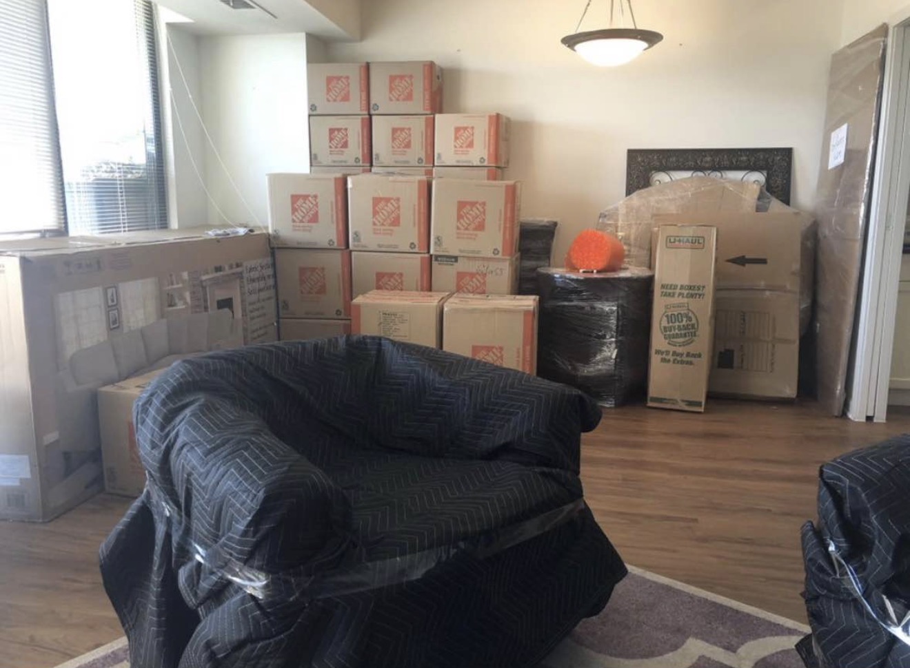 Packed living room ready to move