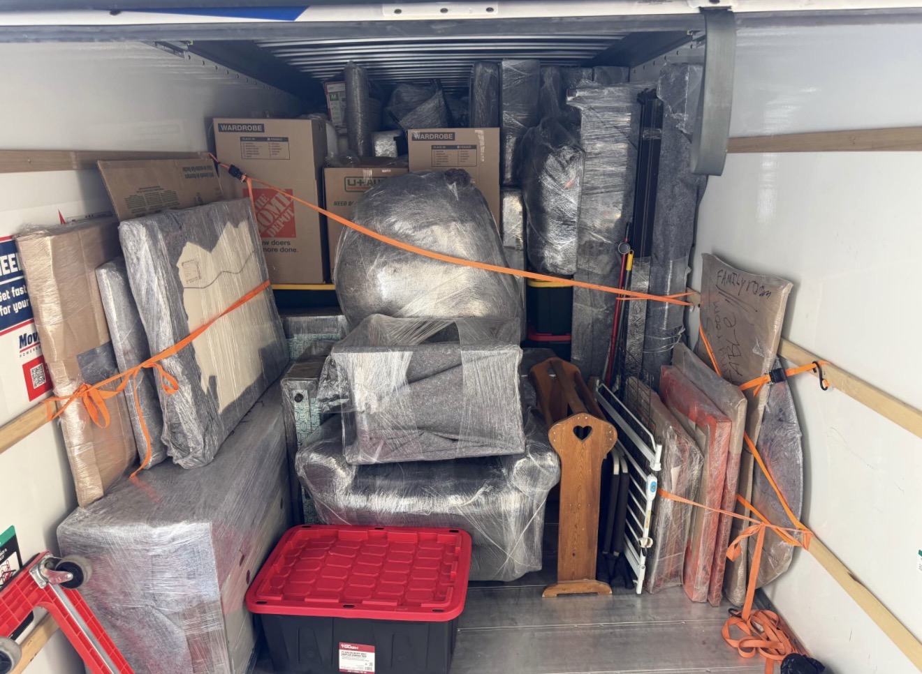 Secured load in truck